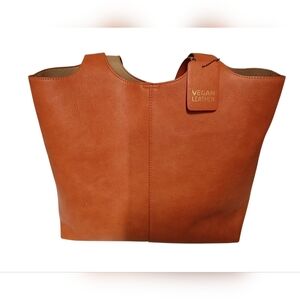 Madison West Vegan Leather Tote in Cognac